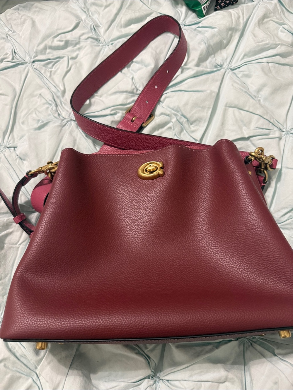 Coach Pebbled Leather Shoulder Bag in Burgundy with Gold Hardware